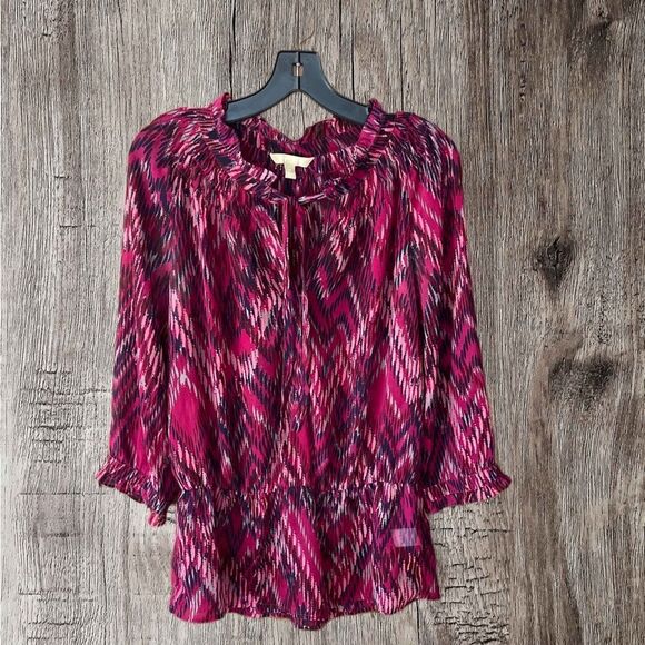 Banana Republic Sheer Top Magenta Medium Cinch Waist w/ Tie at Neck - Picture 1 of 8